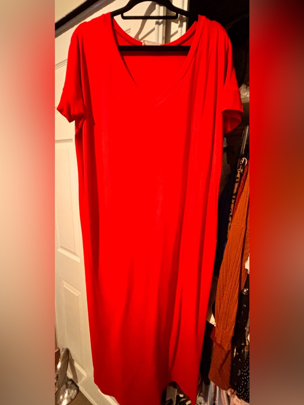 Zenana Outfitters Red V-Neck Maxi Dress